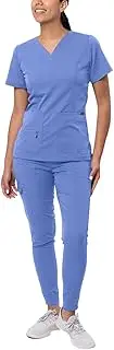[Adar Uniforms] Adar Pro Flawless Plus Scrub Set for Women - Elevated V-Neck Top & Jogger Scrub Pants - P9600 - Ceil Blue - L