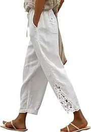[Acelitt] Womens Casual Lightweight Drawstring Pants Elastic Waist with Pockets S-XXL