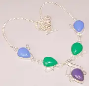 Blue Chalcedony Green Onyx 925 Sterling Silver Plated Boho Bracelet