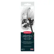 Derwent Graphic Graphite Sketching Pencils Tin Case 6 Degrees 2H HB 2B 4B 6B 8B