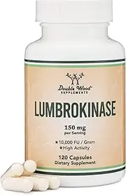 Double Wood Supplements Lumbrokinase Enzymes Supplement - 120 Capsules (Max Activity 10,000 FU / Gram) 150mg per Serving (No Fillers) for Cardiovascular and Blood Circulation Support by