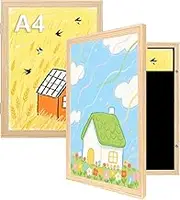 Kids Art Frames, Front Opening Picture Frames with Changeable Display, Holds 50 Artworks, Perfect for 3D Picture, Crafts, Children Drawing, Hanging Art, Portfolio (Oak, A4-2 Pack)