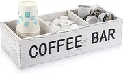 [ELLDOO] Coffee Pod Holder Storage, Coffee Bar Wooden Storage Box with Removable Grids, Coffee Station Organizer for K Cup, Rustic Coffee Accessories for Counter Home Decor, White Wood