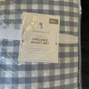 Pottery Barn Kids Check Organic Sheet Set FULL Chambray Blue Checkered NEW