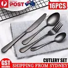 16X Kitchen Dining Cutlery Set Stainless Steel Matt Black Knife Fork Spoon Set