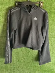 Adidas 1/4 Zip Black &White Size XS Crop Top NWT