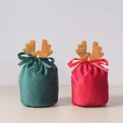 Cute Reindeer Drawstring Bags Made of Soft Velvet Perfect for Christmas Parties