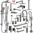 Gun Metal Square Bathroom Shower Set Basin Mixer Stand Spout Tap Towel Rail Hook