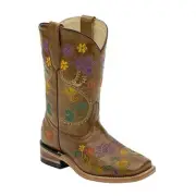 CORRAL Girls' Multicolor Flower Vine Boot Square Toe - G1155