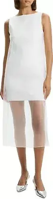 Theory Organza Layer Mini Shift Dress Women's 6 White Boat Neck Linen Blend