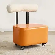Small Square Ottoman Foot Stool Leather Footrest,with 360°Wheels Soft Padded Vanity Stool with Backrest for Living Room Bedroom, for Couch Upholstered Sofa Stool