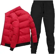 [Momuk] Men's Tracksuit Set Winter 2 Piece Outfits Full Zip Lightweight Warm Cotton Coat + Sweatpants Jogging Sweatsuits