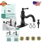 Matte Black Single Handle Bathroom Sink Faucet with Pop-Up Drain & 360 Swivel
