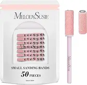 MelodySusie 50 Pcs Nail Drill Bits Small Sanding Bands with 3.1mm Mandrel Bit, 180 Fine Grit Nail File for Acrylic Nails Gel Manicures and Pedicure, Pink