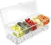 Chilled Condiment Server with 4/5 Removable Compartment Ice Fruit Salad Server Caddy Food Basket Tray Serving Tray Container with Lid Clear Garnish Tray (5 grids)