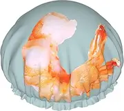 Glutton Shrimps Print Shower Cap For Women Men Reusable Lightweight Soft Bath Hair Cap With Elastic Band