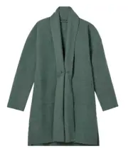 EILEEN FISHER Lightweight Boiled Wool Long Cardigan Coat Cypress Light Green ~M