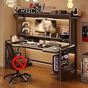 Gaming Desk with Storage Rack, Large PC Gamer Desk Workstation, Modern Computer Desk Writing Desk for Bedroom, Home Office Desk Easy to Assemble,120cm