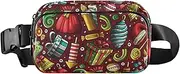 [GuoChe] Stylish Fanny Waist Pack Unisex Adults Merry Christmas Holiday Red Small Sling Chest Bag with Adjustable Strap for Travel Running Hiking, Merry Christmas Holiday6, 8" x 5.3" x 2.3", Retro