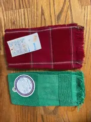 2 Charles Craft Cross Stitch Fingertip Towels - 14 Ct - Christmas Plaid & Green