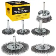 6-Piece Abrasive Wire Wheel and Cup Brush Set, 1/4" Drill Shank, Carbon Steel Br