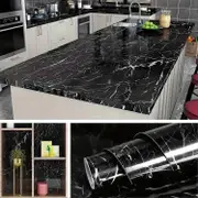 1 Roll Self-Adhesive Black Marble Glossy Contact Paper, Removable Waterproof Vinyl Oil-Resistant High Temperature Resistant, Peel And Stick Wallpap...