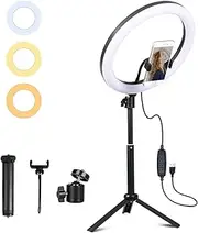 Volkwell 12“ Selfie LED Ring Light, Dimmable Ringlight with Tripod Stand Phone Holder for Live Stream/Makeup/YouTube Video/Camera Shooting. (12" LED Ring Light with Stand)
