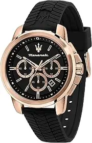[Official Genuine Product] Maserati Successo 44mm Black Silica Gel Watch Band Men's Chronograph Quartz Watch R8871621012, 5 ATM Water Resistant, Japanese Movement [2 Year Warranty]