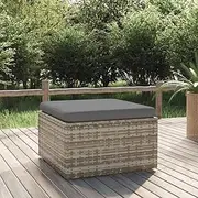 Garden Footrest with Storage Space and Cushion, Patio Seating for Garden Backyard Poolside, 55 x 55 x 30 cm, Poly Rattan