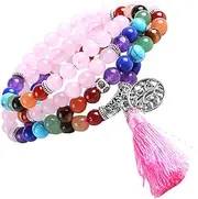 SHERCHPRY 1pc 108 Pink Crystal Bracelet Women Bracelet Gemstone Beaded Stretch Diamond Bracelets for Women Rose Bead Hand Jewelry Decor Beaded Bracelets for Women Beads Charms Alloy Fittings