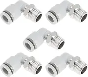 X AUTOHAUX Push to Connect Air Fittings 5/16" 90 Degree Air Line Quick Joint Plastic Nickel-Plated Copper 1/4" NPT 5 Pcs White Silver Tone