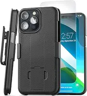 Encased DuraClip Holster, Designed for iPhone 15 Pro Case with Belt Clip Phone Holder and HD Screen Protector (iP15-PRO 6.1") - Black