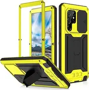 [Jarttarn] Compatible with Samsung Galaxy S23 Ultra case Metal Hard Armor Compatible with Galaxy S23 Ultra Phone case Cover case para with Screen Protector and Lens Protector (Yellow)