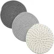 Catzon 3 Pcs Potholders Colorful Cotton Thread Weave Stylish Coasters Heat Insulation Table Mat by Diameter 18CM-Grey