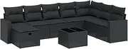 vidaXL Garden Modular Sofa Set 9 Piece Black Poly Rattan Outdoor Furniture with Washable Cushions and Strong Steel Frame