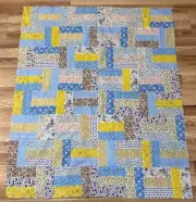 Quilt Top Lap Throw Table Topper Sofa Pillow 40" x 46" Blue and Yellow Rails