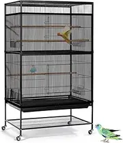 ASOCEA Bird Cage Seed Catcher Adjustable Bird Cage Cover Soft Nylon Mesh Net with Drawstring Birdcage Skirt Feather Guard for Round Square Cages (Black) (300 x80 cm)