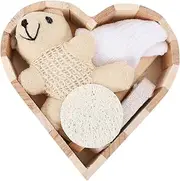 Heart-shaped Box Bath Products Set Stylish Bathing Tool Set 6-piece Wooden Bear Bath Supplies Kit