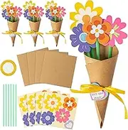 OldPAPA 24 Set Flower Bouquet Craft Kit, Paper Flowers Bouquet Crafts Kit, Mothers Day Crafts for Children, DIY Flower Bouquet Greeting Cards for Mother's Day, Mothers Day Arts and Crafts (Normal)