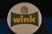 WINK logo BUTTON Discontinued SODA pinback pin NEW! 2 1/4" beverage soft drink