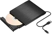 MAHAHUM External DVD Drive USB 3.0 & USB-C CD/DVD Burner Ultra-Slim Portable DVD±RW Player Reader Disc Drive Compatible with Laptop Desktop PC Mac OS Mac MacBook Pro/Air Windows 11/10/8/7 Linux（Black）
