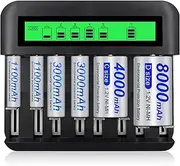 Zjyufy Universal Battery Charger - 8 Bay Battery Charger with LCD Display for AA/AAA/C/D Rechargeable Batteries, Fast AA AAA Battery Charger