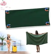 Outdoor Magnetic Bath Towel, Quick-Dry Sand-Resistant Beach Towel with Magnetic Closure, Microfiber Sand Free Towels for Camping, Lightweight Thin Beach Towel, Magnet Towel (Green)