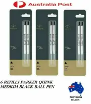 6 X PARKER QUINK FLOW BALL PEN POINT REFILLS REFILL - Medium Black INK 1.0 mm
