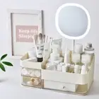 Big Capacity Cosmetic Storage Box with Mirror Desk Organizer Care Skincare