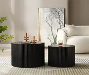 HMFULE Nesting Coffee Table Set of 2 Round Coffee Tables Cocktail Table End Table Drum Coffee Table for Living Room Matte Black