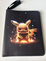 Pokemon PIKACHU Card Binder, & 50 Sleeves. Holds 900 Cards. Dark Brown, Zipper.