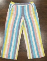 NWT! Splendid x Gray Malin St. Barths Linen Cropped Pants L Striped Pastel Lined