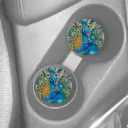 PEACOCK ART SANDSTONE DRINK HOLDER CAR COASTER SET OF 2