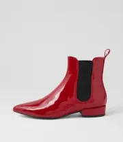 New Django & Juliette Emmahs Dark Red Patent Leather Chelsea Boots Womens Shoes